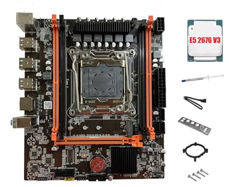 Ohulelks Scheda Madre X99E + CPU E5 2676 V3 + Grassa Termica + Scheda LAN Gigabit PCIEX16 NVMe + Supporto per 4XDDR4 RECC RAM, Scheda Madre per Desktop.