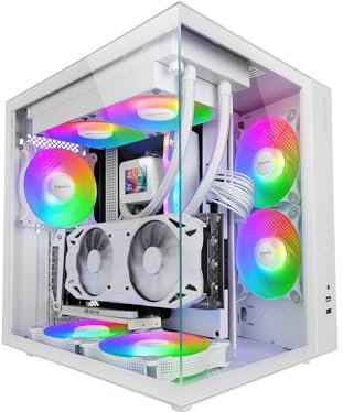 Mars Gaming MCV-ONE, Gaming-Gehäuse ATX, Durchgehendes Gehärtetes Doppelglas, Rückseitiger FRGB-Lüfter 12cm, Zwei-Kammer-Struktur, Kompaktes Mid-Tower, Wasserkühlungsunterstützung bis 240mm, Weiß