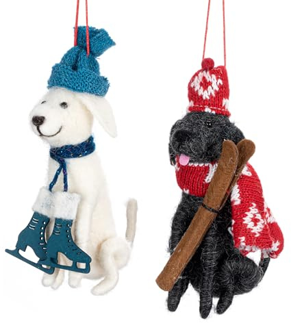 DEMDACO Dekorativer Weihnachtsbaumschmuck zum Aufhängen, 5,1 x 12,7 cm, Filz, Labrador Retriever mit Schlittschuhen und Ski, sortiert, 2 Stück