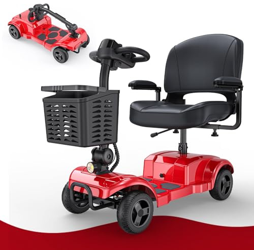 Folding 4 Wheel Mobility Scooter,15 Mile Long Range, 250W Electric Powered Mobile Wheelchair for Seniors Adult with Detachable Basket, Front Light (Amp Hours, 20)