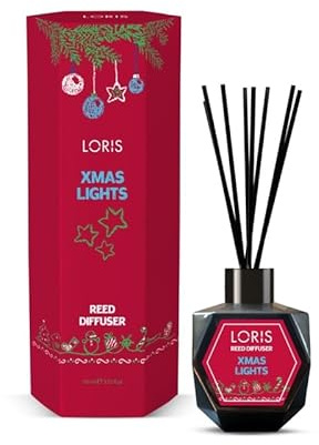 Loris Raumduft Xmas Lights, Weihnachtsduft Reed Diffuser, Festliche Raumdekoration, Glasflakon mit Holzstäbchen, 110 ml