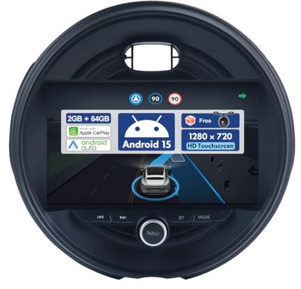 BXLIYER Android 15 Autoradio para BMW Mini Cooper F54 F55 F56 F60 (2015-2019) Sat Navigation GPS Radio - 2G+64G - Inalámbrica CarPlay Android Auto - Dab WLAN Volante DSP - Cámara - 9 Pulgada 2 DIN