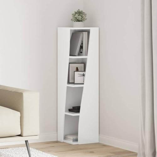 QUAHEAS Eckschrank Weiß 27,5x27x102cm, Holzwerkstoff, mit 4 Regalen, platzsparendes Design für Wohnzimmer, Flur, Küche, vielseitiger Storage Cabinet