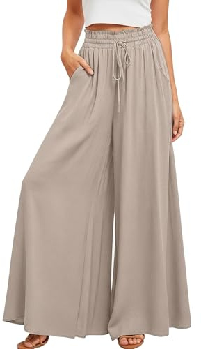Neteson Damen Hosen Weite Bein Lang Sommerhose Leicht Palazzo Hose Locker | Freizeithose Strand Stoffhose Elegante Casual Hohe Taille mit Taschen