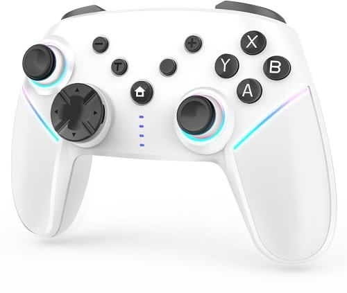 Ceppekyy Switch Controller für Switch/Lite/OLED, Switch Pro Controller mit 9-Colour RGB Blitz,950-mAh, Wireless Gamepad mit Programmierbar,6-Achsen Gyroskop,Turbo,Dual Shock,Aufwachen,Weiß