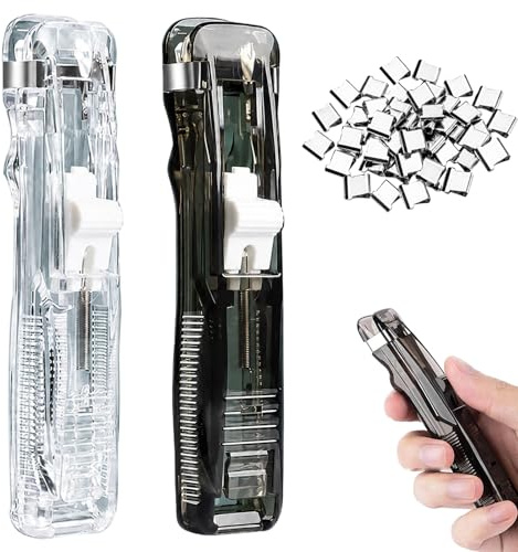 2er Set Tacker ohne Klammern mit 200 Clips – Klammerloser Hefter, wiederverwendbarer Klammerloser Tacker für Büro & Schule