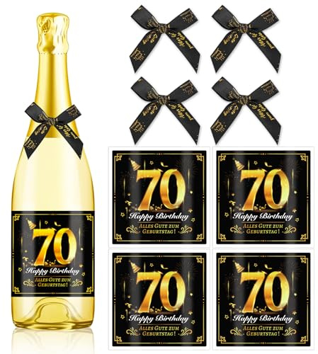 HOWAF 4 Flaschenetikett 70. Geburtstag, Alles Gute zum Geburtstag Flaschenetiketten Selbstklebend Schleife, Flaschenetikett 70 Geburtstag Geschenk Geburtstagsgeschenk für Frauen Männer