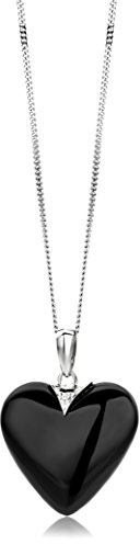 Miore Kette - Halskette Damen Weißgold 9 Karat / 375 Gold Kette mit Herz Schwarzer Achat mit Diamant Brilliant 45 cm