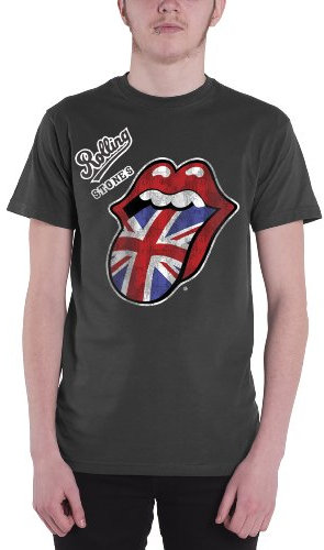 The Rolling Stone Men's British Tongue Short Sleeve T-Shirt, Black, X-Large