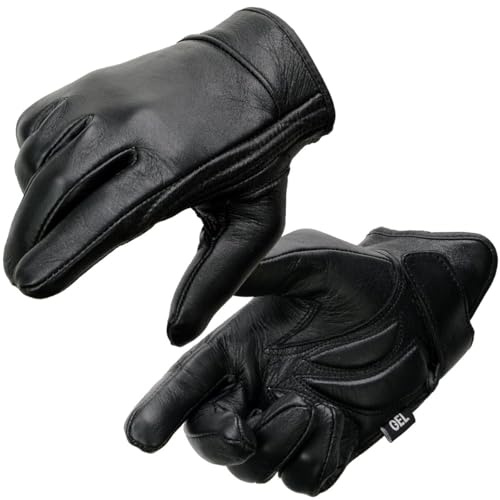 Milwaukee Leather MG7510 Herren-Handschuhe, Leder, Gel-Polsterung, Handfläche, kurzes Handgelenk, mit Voll-Panel-Abdeckung, Schwarz