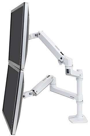Ergotron – LX Vertical Stacking Dual Monitor Arm, VESA Desk Mount – for 2 Monitors Up to 24 Inches, 3.2-9.1kg Each – White (45-492-216)