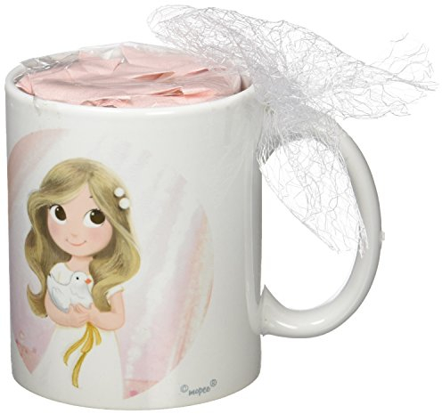 Mopec gd670.2 Porzellan – Tasse Erstkommunion für Mädchen geschmückt mit Süßigkeiten Obst in Geschenkbox, Pack 1 Stück