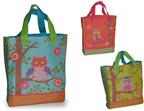 alles-meine.de GmbH 1 STK: Umhängetasche/Schultertasche/Shopper mit Eulen und Blumen - Kindertasche Tasche Stoff Mädchen Tragetasche Eule