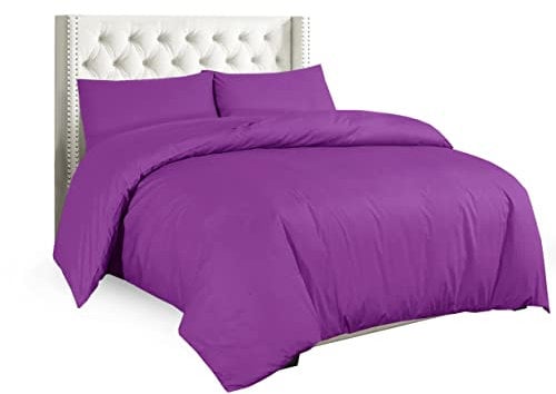 Sapphire Collection Plain Duvet Cover With Pillow Cases Non Iron Percale Quilt Cover Bedding Bedroom Set (Double, Fuchsia)
