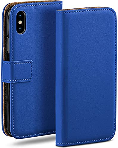 moex Book Case für iPhone X/iPhone XS Handyhülle mit Kartenfach, Hülle klappbar 360 Grad Schutzhülle, Klapphülle Flip Case Cover, PU Leder Handytasche Lederhülle, Blau