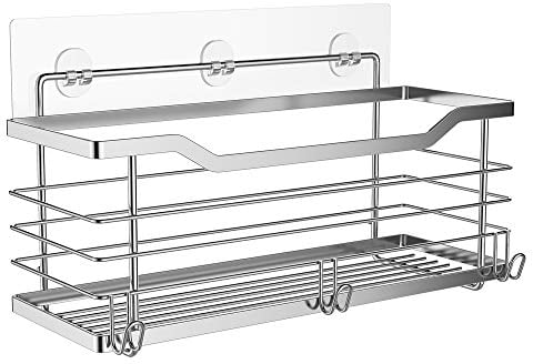 Oriware Adhesivo Estantes Cesta para Ducha Estanteria Organizador Baño SUS304 Acero Inoxidable Sin Taladro - 31 x 11.5 x 12 cm