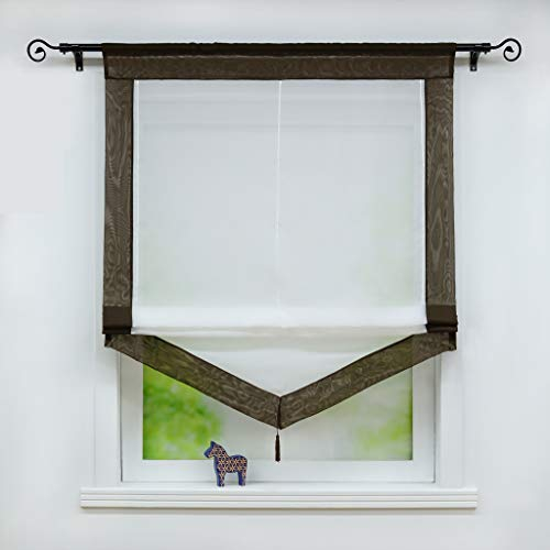 Joyswahl Voile Raffrollo mit Quaste Transparenter Dreieck Rollos mit farbigem Blende »Julia« Schals Fenster Gardine mit Tunnelzug BxH 120x140cm Kaffee 1 Stück