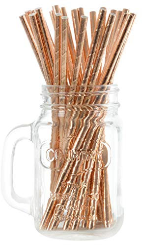 1000 Metallic Rose Gold Eco Friendly Recyclable Paper Drinking Straws Bright Colours Stripes And Metallic Colours Great for Birthday Wedding Christmas Party Baby Shower Decoration Food Safe Single Use