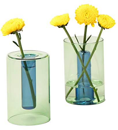 Block Design Mini vase en verre réversible - Vert/bleu