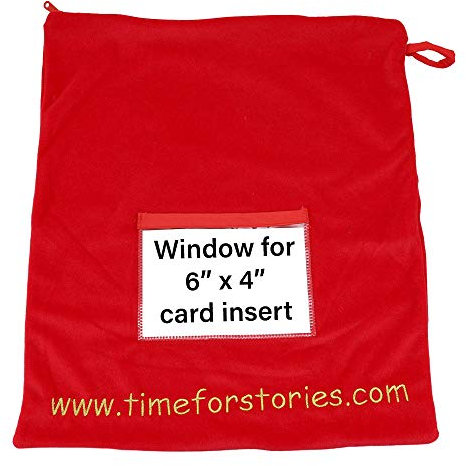 The Puppet Company Red Velvet Story Time Bag – Soft Velvet Drawstring Pouch for Toys, Puppets & Accessories – Zip Closure Organizer with Photo Window for Kids, Storytellers & Travel Use