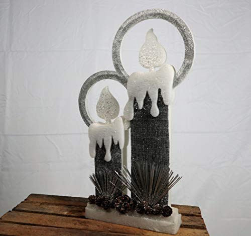 SHATCHI 51Cm Christmas Pre Lit Twin Candles Battery Operated Glitter Foam Snow Covered Finish Table Decoration Grey