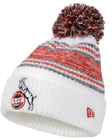 1. FC Köln Bommelmütze - Weiß mit Streifen - New Era Wintermütze | Mütze mit Bommel - Plus Lesezeichen I Love Köln
