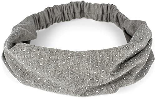 styleBREAKER Damen Haarband mit Strass und Gummizug, Stirnband, Headband, Haarschmuck 04026016, Farbe:Grau meliert