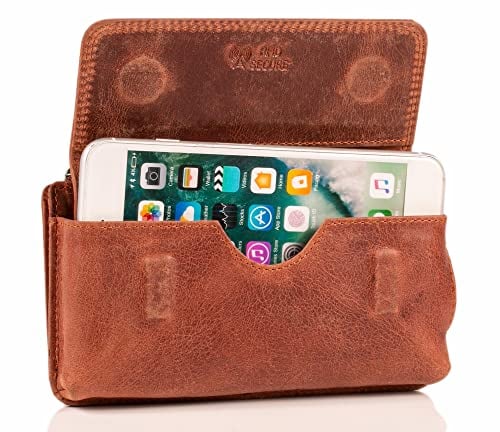 MATADOR 2in1 Echtleder Handytasche Gürtel mit Reißverschlussfach #Brisbane, mit edler Geschenkbox und RFID Schutz, Elegante Handy Gürteltasche Leder für Smartphone bis 6,9 Zoll in Braun Vintage