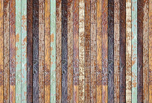 Fotomural vintage Wooden Wall | Madera | 3,84 m x 2,6 m | Azul, Marrón, Lila