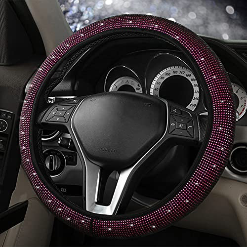 ihreesy Bling Bling Lenkradbezug,15 Zoll / 38cm Glitzer Diamant Kristall Lenkradabdeckung Lenkradschutz Damen Herren Lenkradhülle Universal Anti-Rutsch Samt Lenkradschoner Autozubehör,Lila