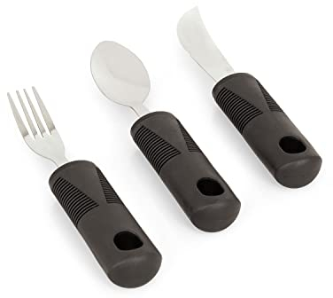 Ergonomisches Senioren Besteck mit Gummi-Griffverdickung 3er Sparset inkl. Löffel Gabel Messer