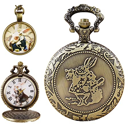 2 PCS Set Retro Alice im Wunderland Taschenuhr Kaninchen Kinder Cartoon Thema Quarz Geburtstage Mädchen