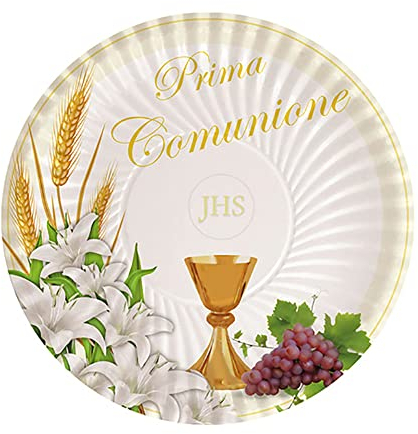 Lot de 10 assiettes en carton 24 cm de communion avec lys cf