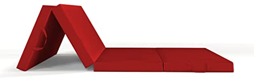 ALOHA Klappmatratze, Gästematratze, 4-teilige Faltmatratze zusammenklappbar Matratze mit Transporttasche Farbe und Größe wählbar (Rot / 70cm x 195cm x 8cm)