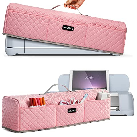 AMOIGEE Gepolsterter Staubschutz, kompatibel mit Cricut Maker, Cricut Maker 3, Explore Air 2, Cricut Explore 3 Maschine, mit Taschen für Cricut-Zubehör (Rosa)