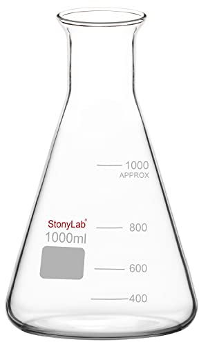 stonylab Glass Wide Mouth Erlenmeyer Flask, 1000 ml Borosilicate Glass Erlenmeyer Flask with Heavy Duty Rim, 1 Pack