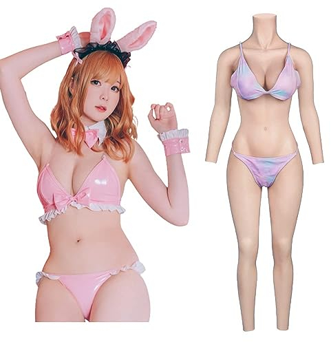 Minaky Silicone Bodysuit Breast Forms Breastplate with Arms and Catheter for Transgender Crossdresser-C Cup,Yellow