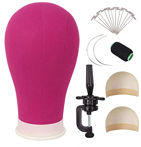 MapofBeauty 23 Zoll Leinwand Block Kopf Perücke Kopf Mit Stand für Making Perücke Mannequin Kopf Zeigen Styling (Magenta)