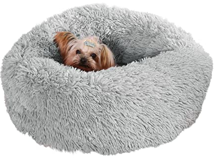 FY FIBER HOUSE Hundebett sehr weiches und gemütliches Hundesofa mit kuscheligem und bequemem Fleece für Haustiere - Hunde und Katzen (58cm×58cm×17cm, Grau, langfaserig)