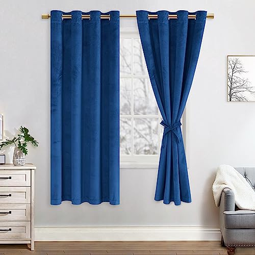 JIUZHEN Verdunklungsvorhang Samt Blickdichte Gardinen Samtvorhang | 2er Set mit Ösen für Schlafzimmer,140x175cm (Breite x Höhe),Marineblaue