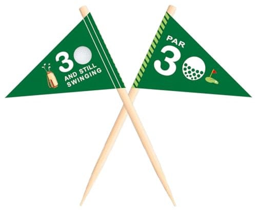 VOWFOO Golf Themed Toothpick Flags, 20 PCS Par 30 And Still Swinging Birthday Golf Cocktail Picks Mini Stick Cupcake Toppers Flags for Par 30 Golf 30th Birthday Party Food Bar Decorations (Par 30)