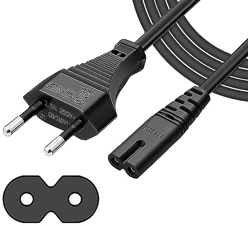Stromkabel, 3 m, Schwarz, EU, Stromkabel C7, 2 Pins, 8, zweipoliger Stecker, für PC Monitor, DVD, Drucker, Samsung Philips LG Sony TV, PS5, PS4, PS3, Microsoft Surface Go/Laptop/Book, HP Envy