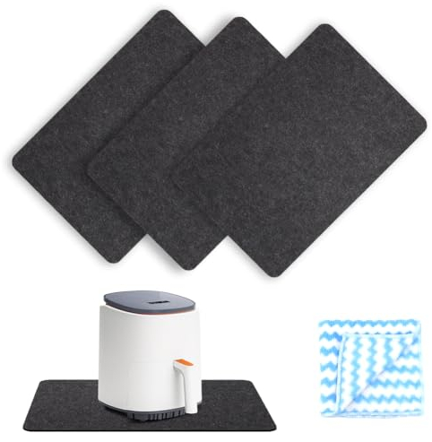 Hitzebeständige Matte für Luftfritteuse, 3 Stück Küche Arbeitsplatte Hitzeschutzmatte mit 1 Lappen, 44X30cm Filzmatte Mikrowellen, Filz Küchentheke,Rutschfeste Unterlage Kaffeemaschine für Mikrowellen