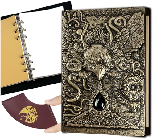 DDFE DND Kampagnen-Tagebuch/Notizbuch, einzigartiges nachfüllbares Buch mit 400 Seiten, mit 3D-geprägtem Ledereinband, ideal für Dungeons & Dragons, Zubehör, D&D-Geschenke für DM's und Spieler, Männer