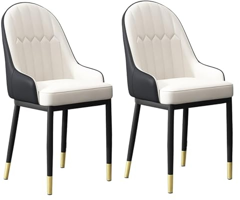 NoSper Lederstuhl, gepolstert, mit Metallbeinen, für Küche, Esszimmer, Wohnzimmer, Schlafzimmer, Schreibtischstühle (Farbe: Weiß + Schwarz)