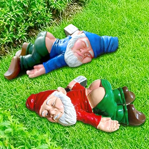 peiyee 2pcs Kreativer Betrunkener Gartenzwerge FüR Auben,Gnomen-Gartenstatue,Gartenzwerg Lustig Gartenfiguren,Harz-Gartenzwerg-Handwerk,Gartenzwerg Lustig,Deko FüR Den Balkon,Hof,Veranda,Terrasse