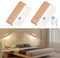 Euakee 2 Stück 2600mAh Akku Wandleuchte, Wandlampe Holz, Wandleuchte Ohne Stromanschluss, Wandlampe Kabellos Dimmbar Touch Control, 360° Drehbare Magnetische für Wohnzimmer Schlafzimmer