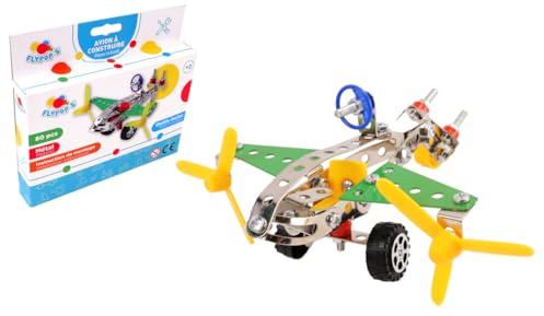 FLYPOP'S - Flugzeug zum Zusammenbauen - Bauen - 038572 - Mehrfarbig - Metall - 80 Teile - Kinderspielzeug - Geschenk - Mechanik - Bausatz - Basteln - Montage - Geburtstag - ab 6 Jahren