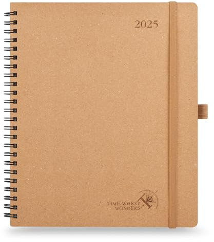 POPRUN Kalender 2025 Wochenplaner Ringbuch, ca. A4 (26,5 x 21,5 cm), Hergestellt aus Erneuerbaren und Umweltfreundlichen Materialien, Terminplaner 2025 mit 80 GSM Recyceltes Papier - Wüstenbraun