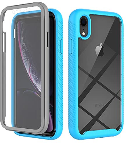 Knoowcase compatible with iPhone XR Case Built-in Screen Protector iPhone XR Phone Case Shockproof Full Body Protection Rubber Bumper Stylish Clear Rugged Back Shell Case, Light Blue